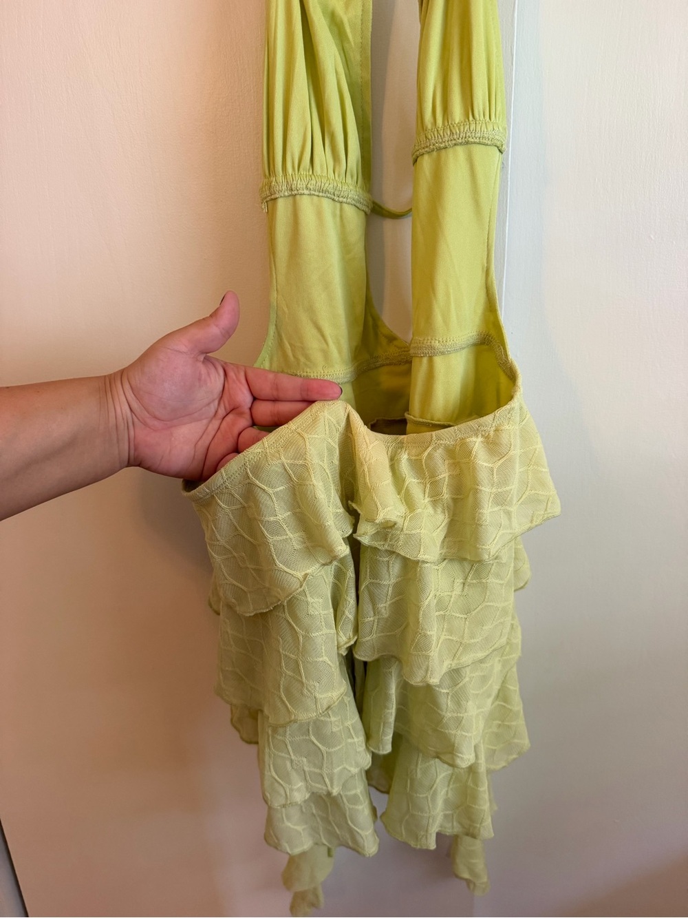 Fashion Nova Lime Green Ruffled Tiered Backless Mini Dress - Picture 6 of 7